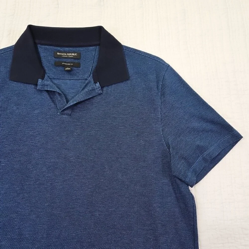 Banana Republic Luxury Touch Polo Tennis Golf Shirt‎ Men's M Medium Blue EUC LN
